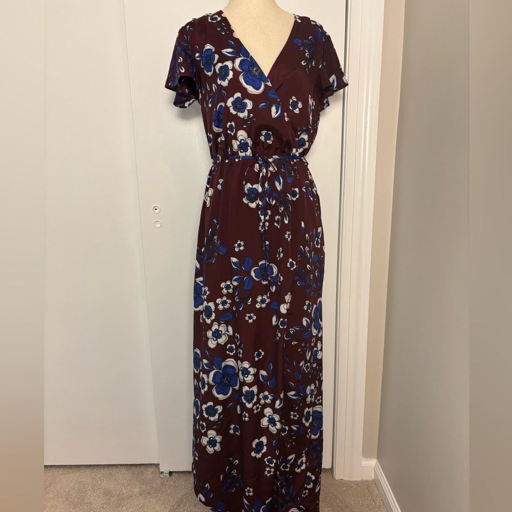 Banana Republic Wine & Blue Floral Maxi Dress with Front Slit Size XS